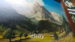 Tableau Ancien Peinture Huile Bois Ecole de Barbizon Montagne Alpes Suisse Neige