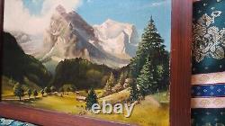 Tableau Ancien Peinture Huile Bois Ecole de Barbizon Montagne Alpes Suisse Neige