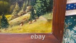 Tableau Ancien Peinture Huile Bois Ecole de Barbizon Montagne Alpes Suisse Neige