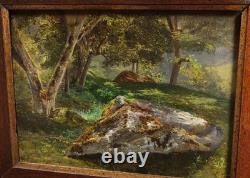 Tableau Ancien Peinture Huile Bois HSP Ecole Francaise de Barbizon Foret XIX 19