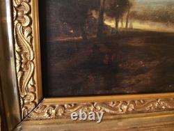 Tableau Ancien Peinture Huile Ecole Flamande de Barbizon XVII XVIII Cadre Dore
