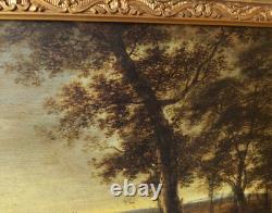 Tableau Ancien Peinture Huile Ecole Flamande de Barbizon XVII XVIII Cadre Dore