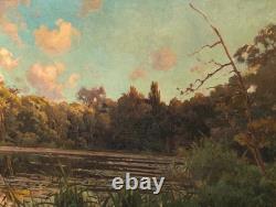 Tableau Ancien Peinture Huile Ecole Francaise de Barbizon XIX Cadre Bois Dore