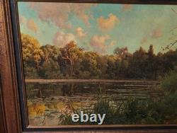 Tableau Ancien Peinture Huile Ecole Francaise de Barbizon XIX Cadre Bois Dore