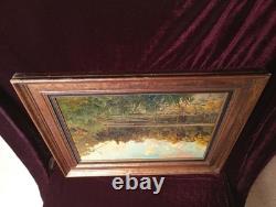 Tableau Ancien Peinture Huile Ecole Francaise de Barbizon XIX Cadre Bois Dore
