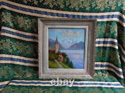 Tableau Ancien Peinture Huile Eglise Ecole de Barbizon Montagne Alpes Italienne