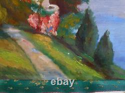 Tableau Ancien Peinture Huile Eglise Ecole de Barbizon Montagne Alpes Italienne