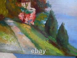 Tableau Ancien Peinture Huile Eglise Ecole de Barbizon Montagne Alpes Italienne