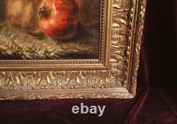 Tableau Ancien Peinture Huile HST Ecole Francaise Fruit Legume Cadre Dore XIX 19
