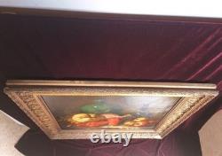Tableau Ancien Peinture Huile HST Ecole Francaise Fruit Legume Cadre Dore XIX 19