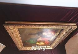 Tableau Ancien Peinture Huile HST Ecole Francaise Fruit Legume Cadre Dore XIX 19