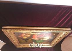 Tableau Ancien Peinture Huile HST Ecole Francaise Fruit Legume Cadre Dore XIX 19