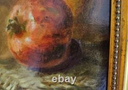Tableau Ancien Peinture Huile HST Ecole Francaise Fruit Legume Cadre Dore XIX 19
