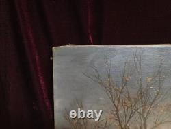 Tableau Ancien Peinture Huile HST Neige Montagne Ecole Flamande de Barbizon XIX