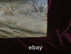 Tableau Ancien Peinture Huile HST Neige Montagne Ecole Flamande de Barbizon XIX