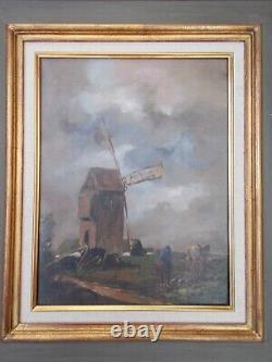 Tableau Ancien Peinture Huile Sur Toile Moulin Laboureur Flandre Paul Flaubert