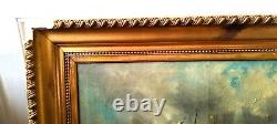Tableau Ancien Peinture Huile sur toile Marine Bord de Mer Bateau