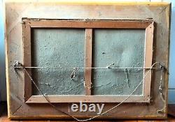 Tableau Ancien Peinture Huile sur toile Marine Bord de Mer Bateau
