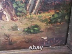 Tableau Ancien, Peinture Vaches, Huile Sur Toile XIX Ème Siècle Signé CARLOS