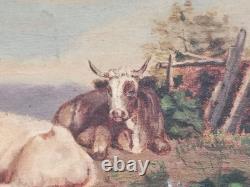 Tableau Ancien, Peinture Vaches, Huile Sur Toile XIX Ème Siècle Signé CARLOS