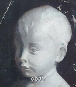 Tableau Ancien Portrait Buste Enfant child portrait huile sur toile