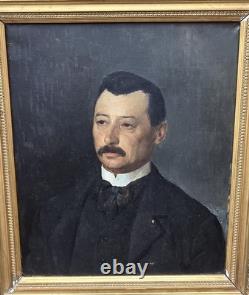 Tableau Ancien. Portrait D'homme. Peinture Huile Sur Toile. 19eme