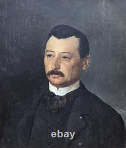 Tableau Ancien. Portrait D'homme. Peinture Huile Sur Toile. 19eme