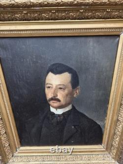 Tableau Ancien. Portrait D'homme. Peinture Huile Sur Toile. 19eme