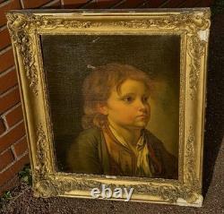 Tableau Ancien Portrait Enfant. Peinture huile sur toile