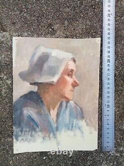 Tableau Ancien Portrait Normande Huile Sur Toile