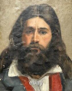 Tableau Ancien, Portrait d'Homme Barbu, Huile Sur Toile, Peinture, XIXe