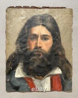 Tableau Ancien, Portrait d'Homme Barbu, Huile Sur Toile, Peinture, XIXe