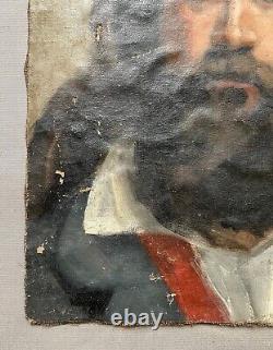 Tableau Ancien, Portrait d'Homme Barbu, Huile Sur Toile, Peinture, XIXe