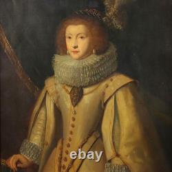 Tableau Ancien Portrait d'une Femme Noble Huile sur Toile'800 Original