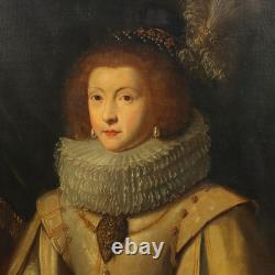 Tableau Ancien Portrait d'une Femme Noble Huile sur Toile'800 Original