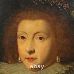 Tableau Ancien Portrait d'une Femme Noble Huile sur Toile'800 Original