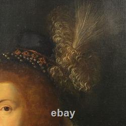 Tableau Ancien Portrait d'une Femme Noble Huile sur Toile'800 Original