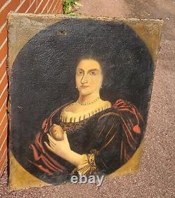 Tableau Ancien. Portrait de femme. Peinture huile sur toile. Style XlX°