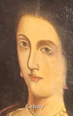 Tableau Ancien. Portrait de femme. Peinture huile sur toile. Style XlX°