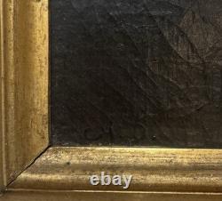 Tableau Ancien Représentant Une Maison Et Des Arbres Au Bord Du Lac