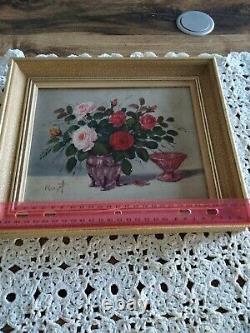 Tableau Ancien Signé, Bouquet De Fleurs, Huile Sur Toile, Peinture