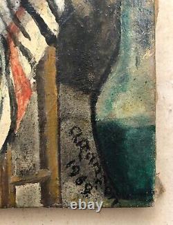 Tableau Ancien Signé, Daté 1969, Femme Allaitant, Huile Sur Toile, Peinture, XXe