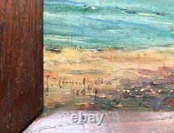 Tableau Ancien Signé, Encadré, Scène De Baignade, Huile Sur Toile, Peinture, XXe