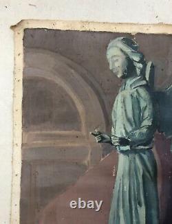 Tableau Ancien Signé, Etude De Statue Religieuse, Huile Sur Toile, Peinture, XXe