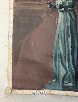 Tableau Ancien Signé, Etude De Statue Religieuse, Huile Sur Toile, Peinture, XXe