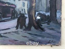 Tableau Ancien Signé Fernand Elie, Rue Animée, Huile Sur Toile, Peinture, XXe