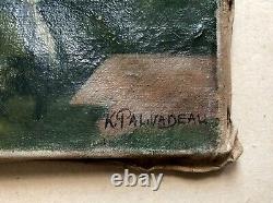 Tableau Ancien Signé Katia Palvadeau, Vue d'Une église, Huile Sur Toile, XXe