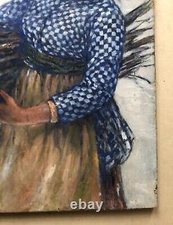 Tableau Ancien Signé Marie Jeanne Brémond, La Porteuse De Fagot, Huile Sur Toile