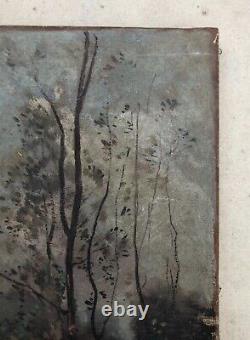 Tableau Ancien Signé, Paysage Arboré Animé, Huile Sur Toile, Peinture, Fin XIXe
