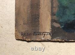 Tableau Ancien Signé René Fontayne, Maisons, Huile Sur Carton, Peinture, XXe